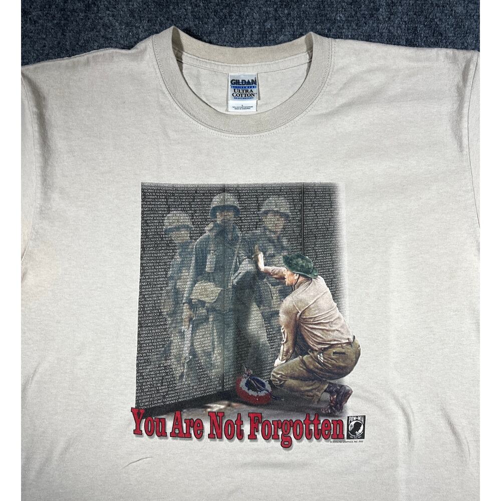 Vintage 2002 POW MIA "Not Forgotten" T-Shirt Large Beige